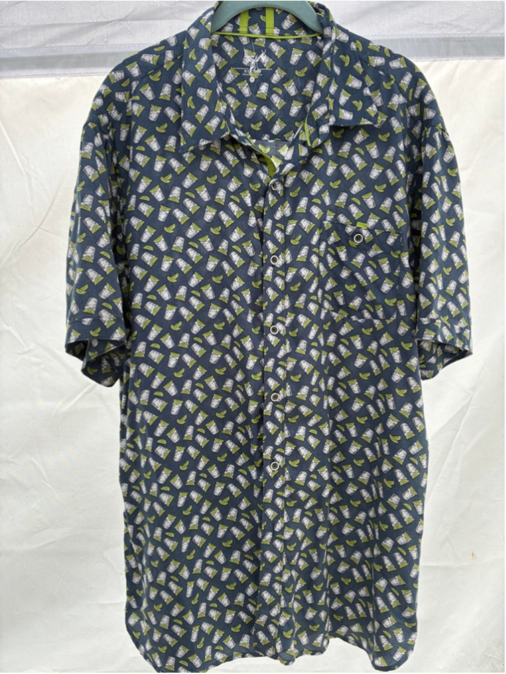 Men's NICOBY Blue & Green Casual Button Down Shirt XL